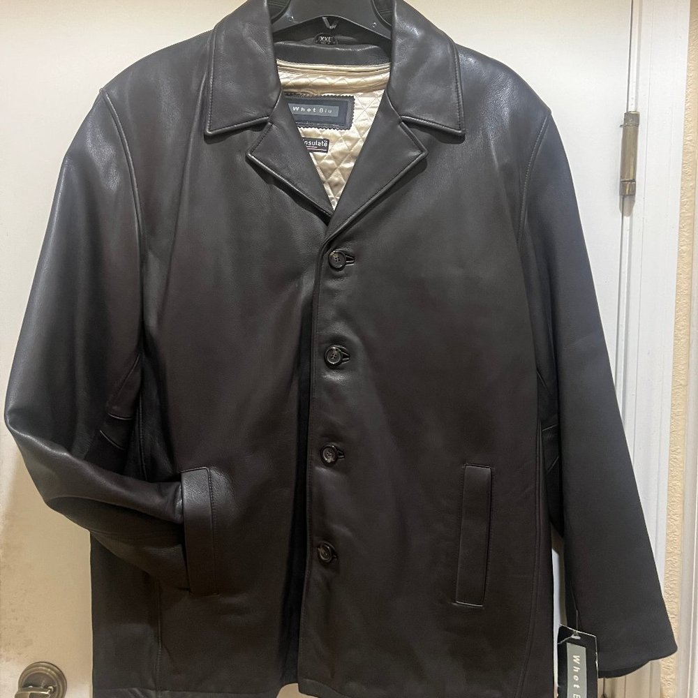 Worthington Men's Black Leather Pea Coat